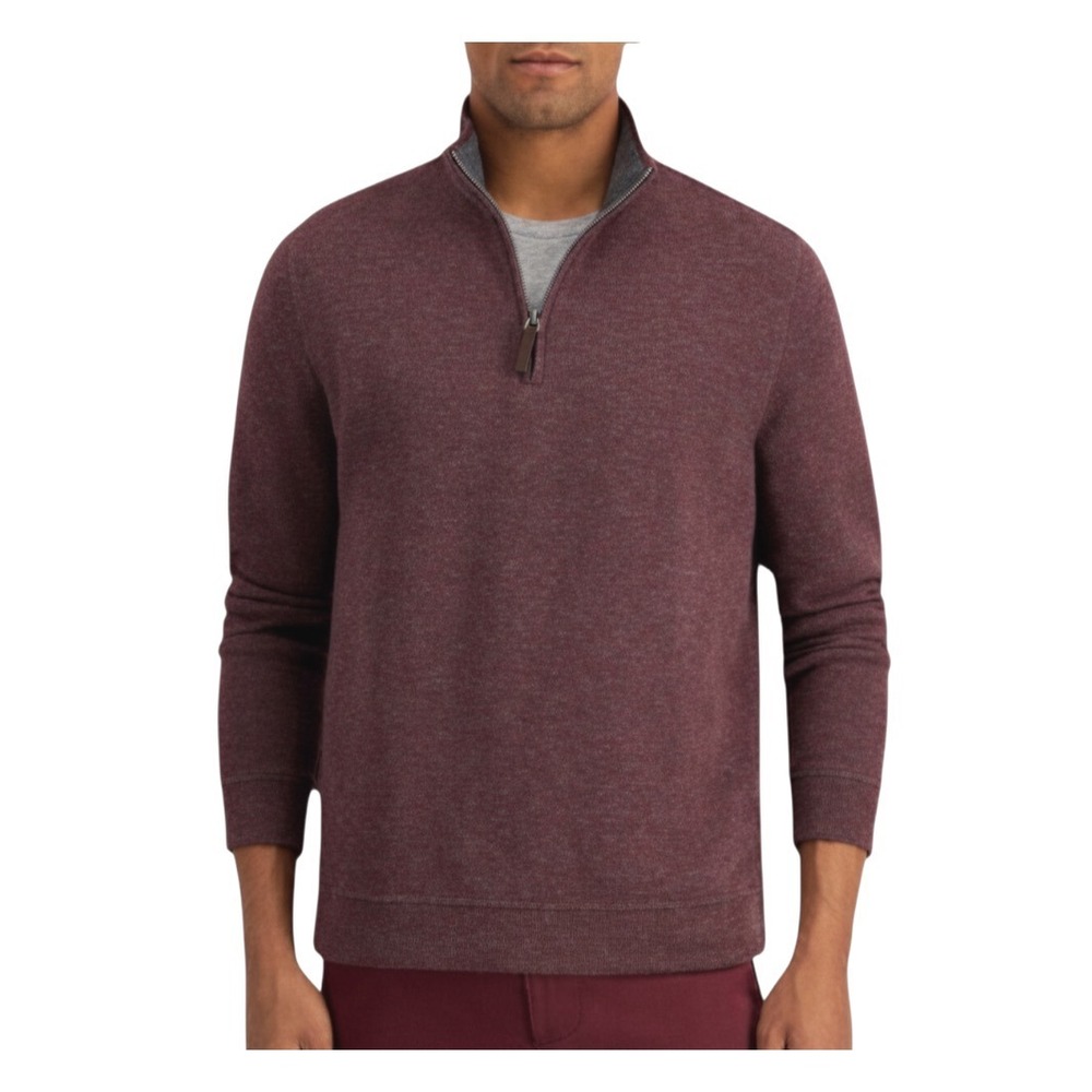 NWT Tasso Elba 1/4 Zip Sweater BURGUNDY WINE HEATHER Soft Thick Cotton MEN'S XL